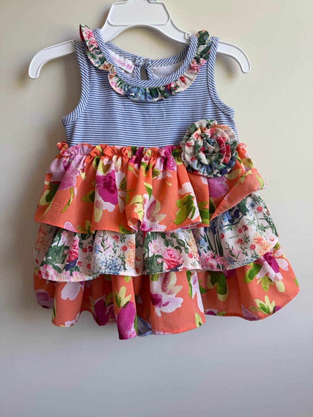 Bonnie Baby Blue and White Striped Top with Multicolor Floral Skirt